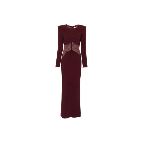 Elisabetta Franchi SS24 Длинное платье с длинными рукавами женское бордового цвета