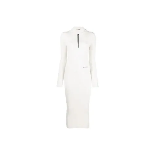 JIL SANDER Белое Женское Длинное Платье с Рукавами