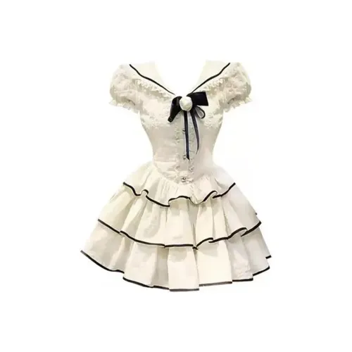 CANTALOVE Короткое платье с короткими рукавами женское белое