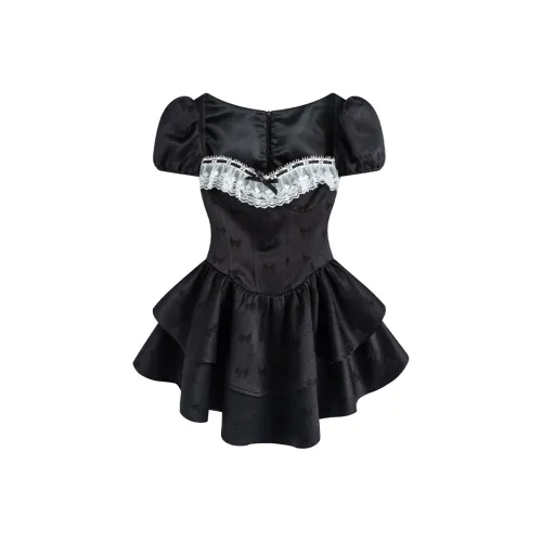 SKYA Короткий рукав Платье Женское Черное