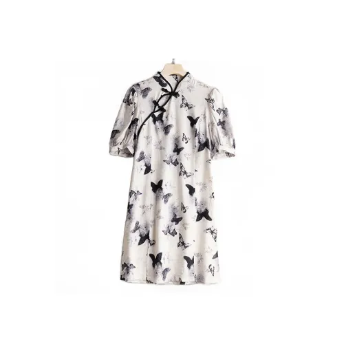 Корейский стиль короткий рукав платье женское серый