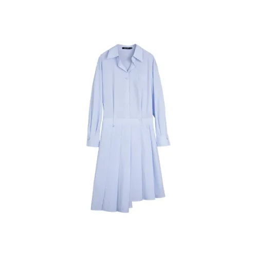 ELLE Длинное платье с длинными рукавами женское синее