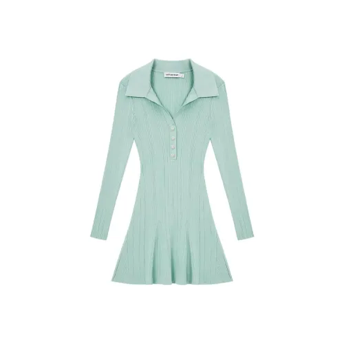 Self Portrait Длинное Платье с Длинными Рукавами Женское Мятно-Зеленый