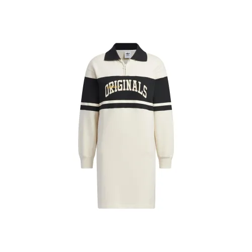 adidas originals Белое Женское Длинное Платье с Рукавами