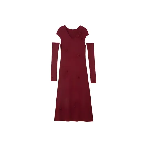 3COLOUR Длинное платье с длинными рукавами женское вишнево-красный