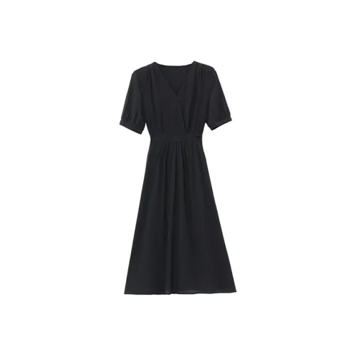 Yvetteclassic Короткий рукав Платье Женское Черное