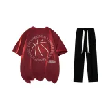 Комплект одежды (Благородный красный футболка + черные повседневные штаны)