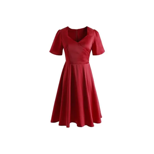 MIGU Красный Рассвет Женские Платья с Коротким Рукавом