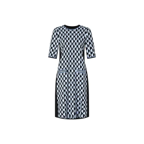 JZ. ANNAKRO Короткий рукав Платье Женское Светлый узор Синий