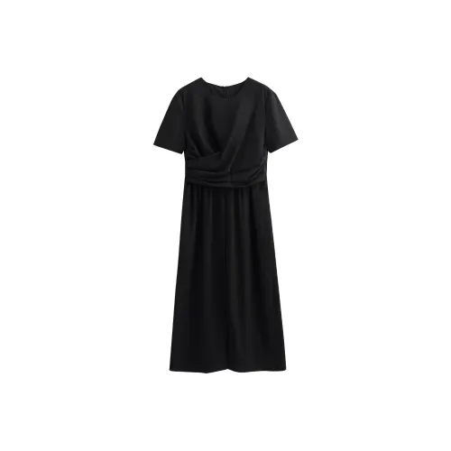 Initial Language Короткий рукав Платье Женское Черное