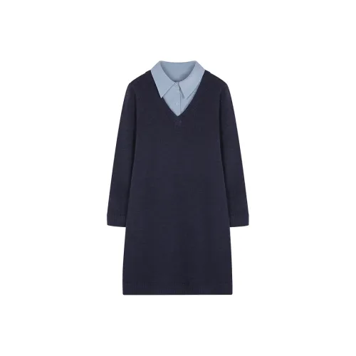 Mo Han Yi Mei Длинное платье с длинными рукавами женское темно-синий