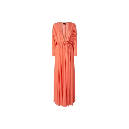 PINKO SS25 Длинное Платье с Длинными Рукавами Женское Кораллово-Розовое