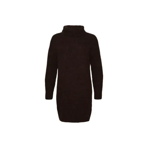 SUPERDRY Длинное платье с длинными рукавами женское коричневое