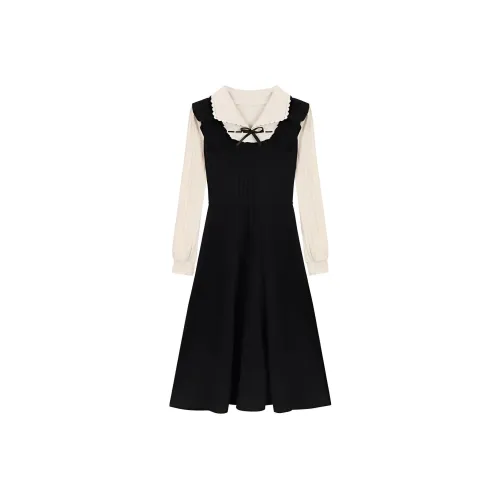 Lookinto Длинное платье с длинными рукавами женское черное