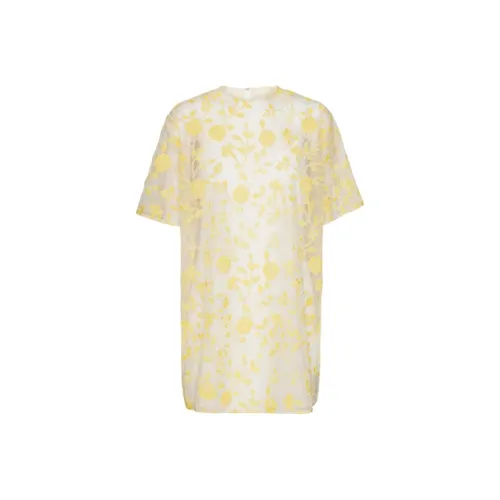 Rotate Короткий рукав Платье Женское Кремово-желтое