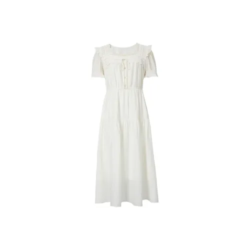 Hopeshow Короткий рукав Платье Женское Экрю