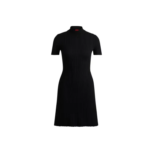 HUGO BOSS Черное Женское Короткое Платье с Рукавами