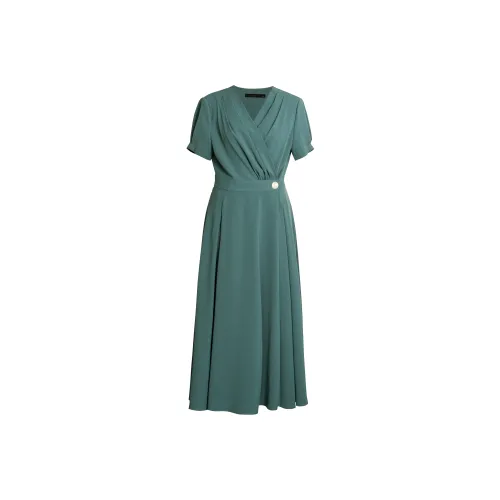 ROEYSHOUSE Короткое платье с короткими рукавами женское зеленое