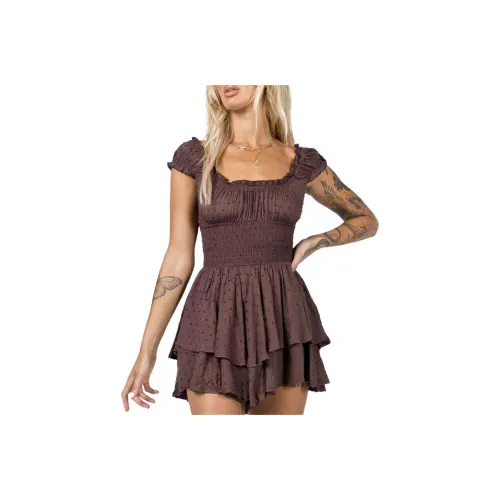 PRINCESS POLLY The Любовь GALORE Комбинезон Коричневый Короткий Рукав Платье Женское Коричневый Коричневый