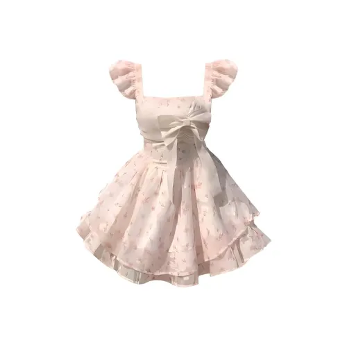 SourceDEEMO Короткий рукав платье женское розовый