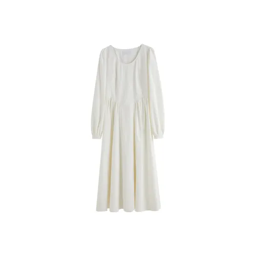 FANSILANEN Высокая талия с оборками длинный рукав платье женский белый