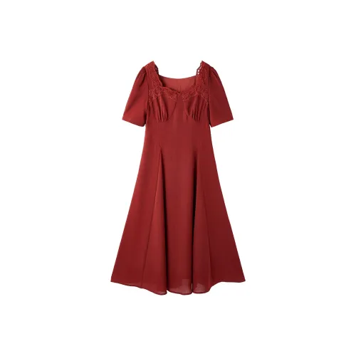 XIANGYING Короткий рукав Платье Женское Красное