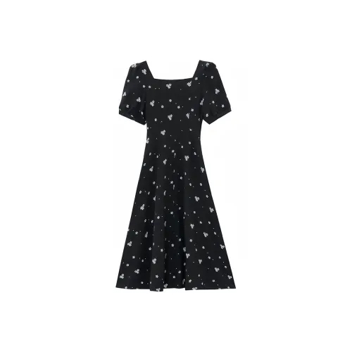 MISTVB Короткий рукав Платье Женское Черное