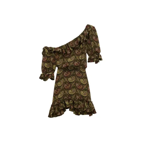 SAINT LAURENT Короткий рукав Платье Женское Бордовый Зеленый