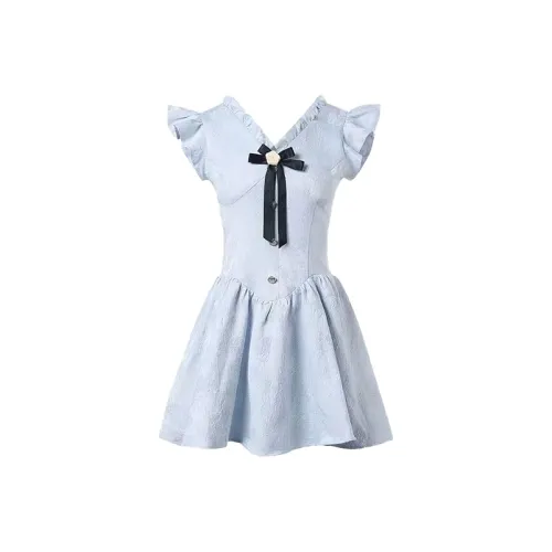 SCCREBEL OFFICIAL Короткий рукав Платье Женское Стальной синий