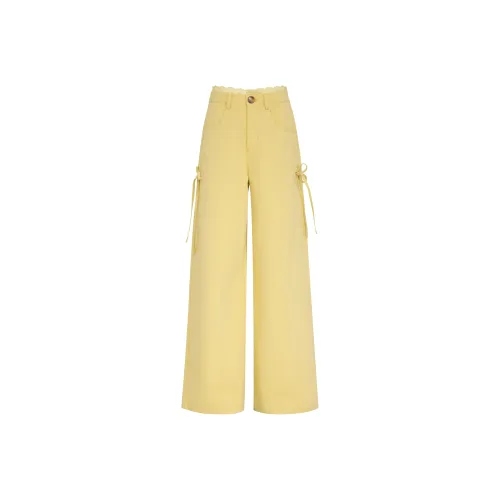 Розовый повседневные брюки женские оливково-желтые