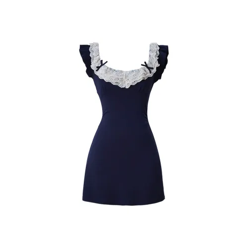 PLANE DRIFT Короткий рукав Платье Женское Темно-синий