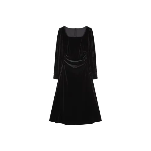 Mo Han Yi Mei Длинный рукав Платье Женское Черное