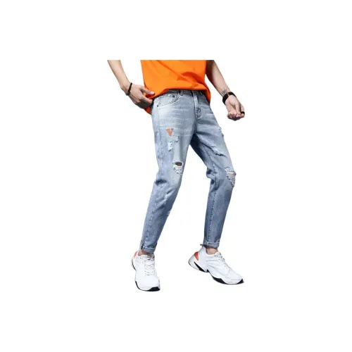 CHENYING Синий Серый Унисекс Джинсы