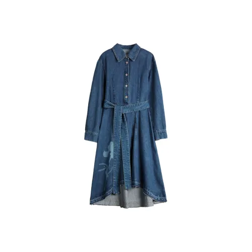 ELLE Длинное платье с длинными рукавами женское синее