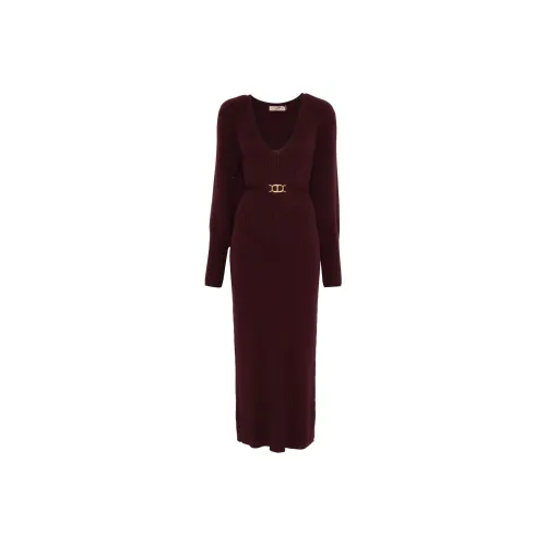 TWINSET Milano FW24 Длинное платье с длинным рукавом женское бордовый