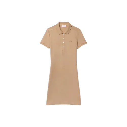 LACOSTE Бежевые Женские Платья с Коротким Рукавом