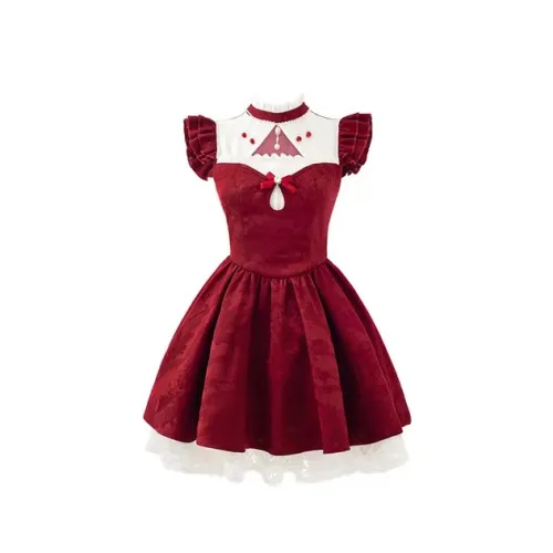 PLAY BUSH Короткий рукав Платье Женское Рубиновый красный