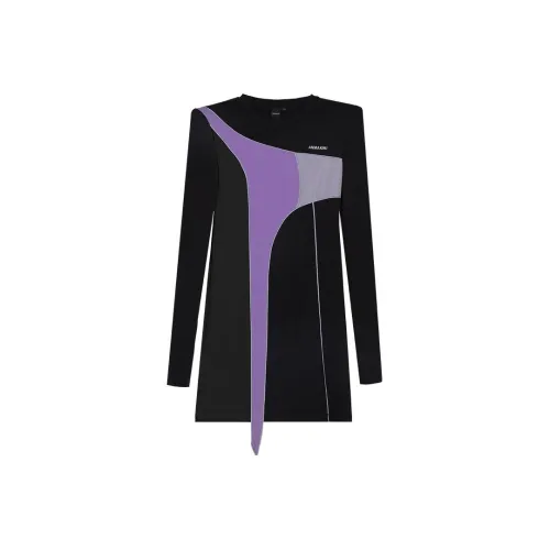 ANNAKIKI Длинный рукав Платье Женское Фиолетовое Подкладочная ткань Узор