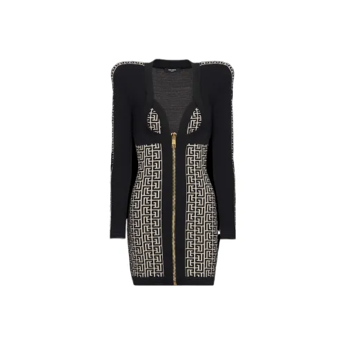 BALMAIN Длинное платье с длинными рукавами женское черное