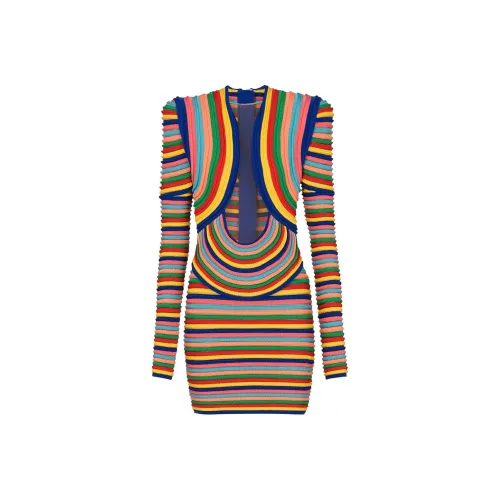 BALMAIN Желтое Женское Длинное Платье с Рукавами