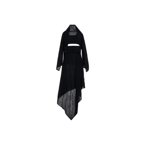 Yohji Yamamoto Черные Женские Длинные Платья с Длинными Рукавами
