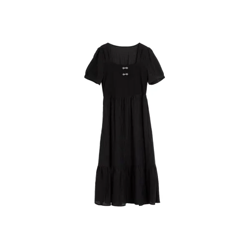 SETIROM Короткий рукав Платье Женское Черное
