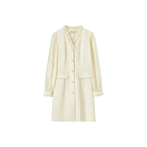 SENTUBILA Длинное платье с длинными рукавами женское кремово-абрикосового цвета