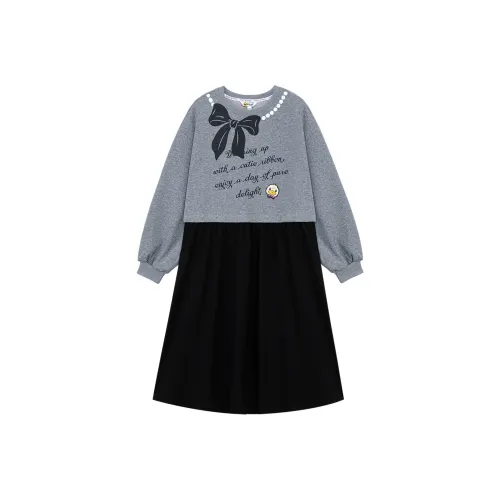 B.Duck Длинное платье с длинными рукавами женское серо-вересковый