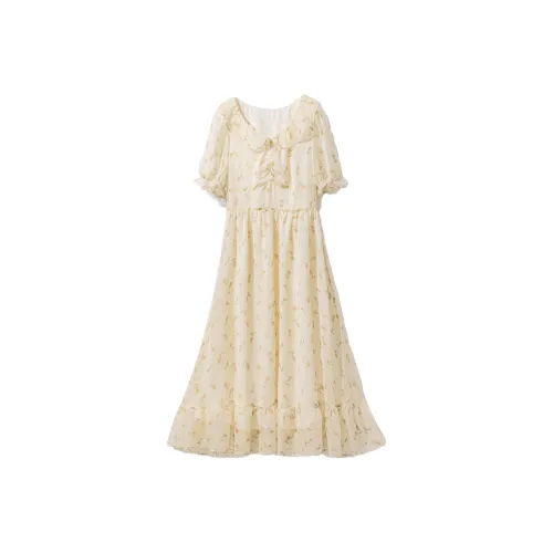 Pumpkin Valley Элегантный Парфюм Желтый Женские Короткие Платья с Рукавами