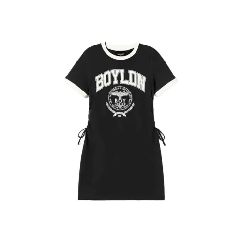 Boy London Короткий рукав Платье Женское Черное Бежевый Белый