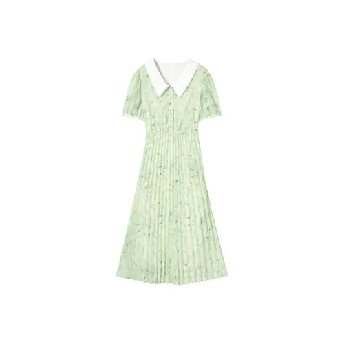 DIALOGUE Белый Розовый Принт Женские Короткие Платья с Рукавами