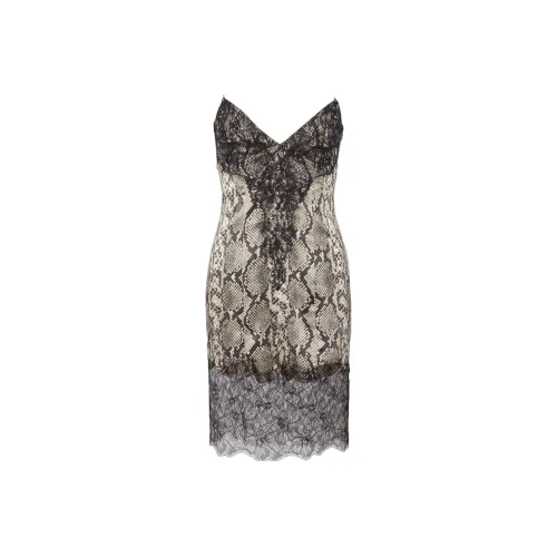 BALMAIN FW23 Snakeskin Silk And Lace Spaghetti Strap Dress Slip Dress Women's Multicolor
