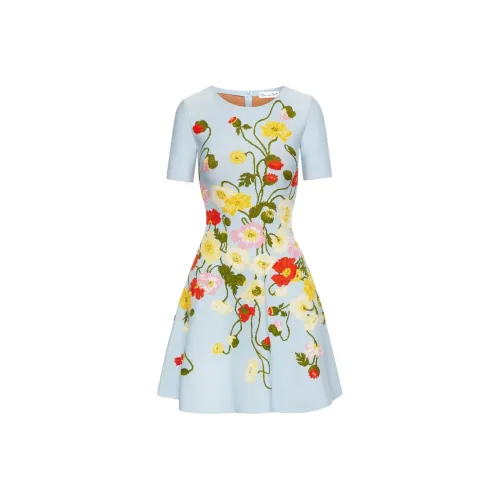 Oscar De La Renta SS24 Короткое платье с короткими рукавами женское светло-синее