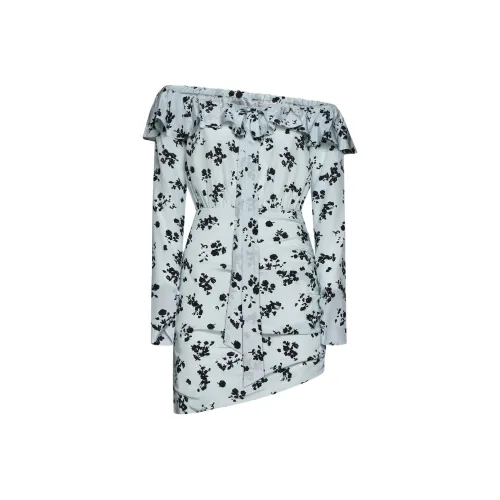 Alessandra Rich Длинное платье с длинными рукавами женское светло-синее